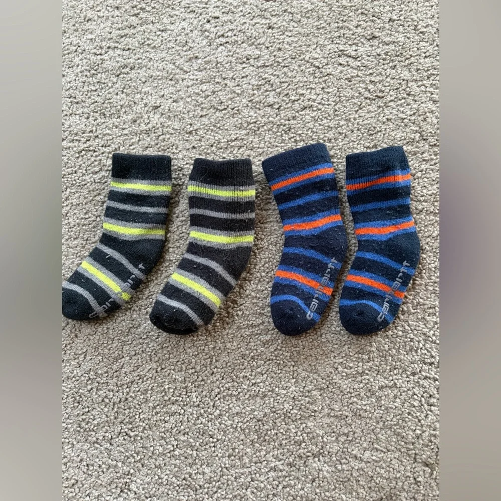 Striped Kids Socks Duo - Gray/Neon & Navy/Orange